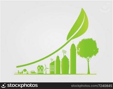 Sustainable Urban Growth in the City,Ecology.Green cities help the world with eco-friendly concept ideas,vector illustration