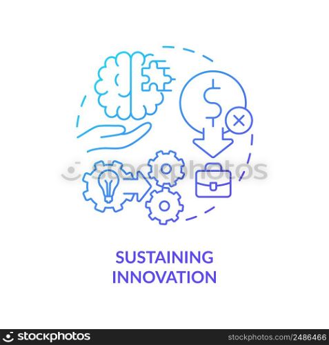 Sustaining innovation blue gradient concept icon. Form of innovation in entrepreneurship abstract idea thin line illustration. Existing products. Isolated outline drawing. Myriad Pro-Bold font used. Sustaining innovation blue gradient concept icon