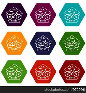 SV bike style icons 9 set coloful isolated on white for web. SV bike style icons set 9 vector