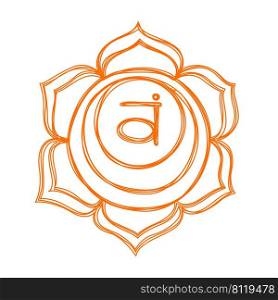 Swadhisthana chakra. Pencil drawing. Hand drawn vector art. Om sign. Orange circle. Sacral icon. Meditation.. Swadhisthana chakra. Pencil drawing. Hand drawn vector art. Om sign. Orange circle. Sacral icon. Meditation