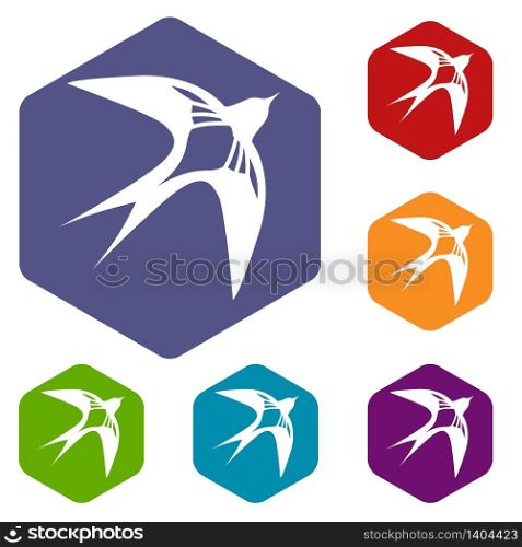 Swallow icons vector colorful hexahedron set collection isolated on white. Swallow icons vector hexahedron