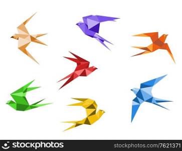 Swallows birds set in origami style isolated on white background