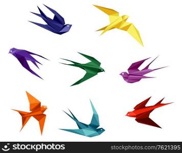 Swallows set in origami style isolated on white background
