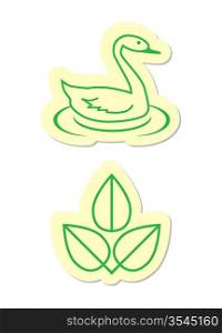 Swan and Leaf Icons Isolated on White