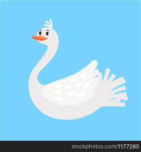 Swan funny cartoon bird icon on blue background, ector illustration. Swan funny cartoon bird icon
