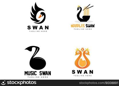 Swan Logo Design, Duck Animal Illustration, Company Brand Template Vector