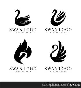 Swan logo vector set silhouettes on white background