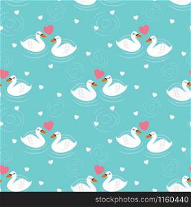 Swan lover seamless pattern. Lovely animal in Valentine concept.