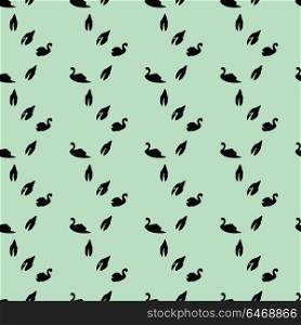 Swan seamless pattern on mint background, vector illustration