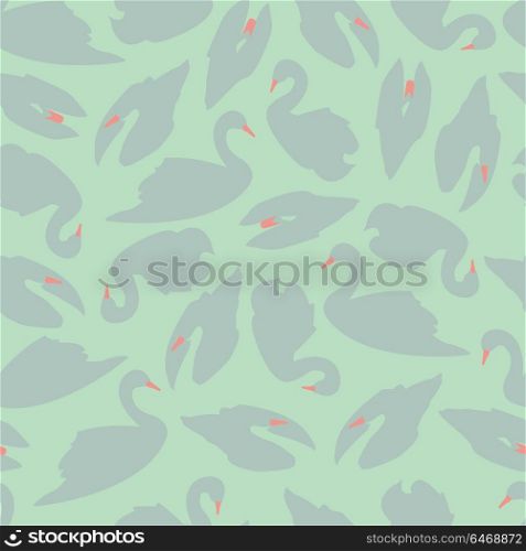 Swan seamless pattern on mint background, vector illustration