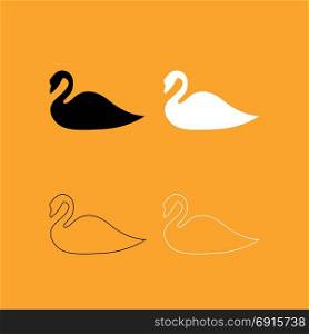 Swan set black and white icon .