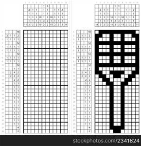 Swatter Icon Nonogram Pixel Art, Insect Swatter Icon, Zapper, Fly Killing Device Vector Art Illustration, Logic Puzzle Game Griddlers, Pic-A-Pix, Picture Paint By Numbers, Picross