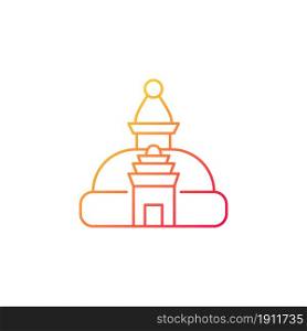 Swayambhu stupa gradient linear vector icon. Monkey temple. Shrine with painted Buddha eyes. Nepal architecture. Thin line color symbol. Modern style pictogram. Vector isolated outline drawing. Swayambhu stupa gradient linear vector icon