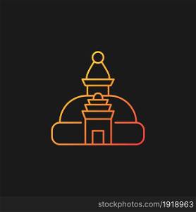 Swayambhu stupa gradient vector icon for dark theme. Monkey temple. Shrine with painted Buddha eyes. Nepal architecture. Thin line color symbol. Modern style pictogram. Vector isolated outline drawing. Swayambhu stupa gradient vector icon for dark theme