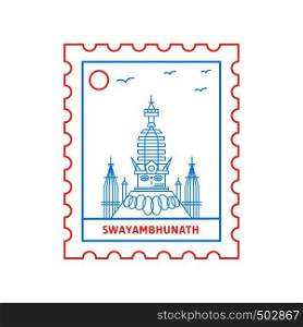 SWAYAMBHUNATH postage stamp Blue and red Line Style, vector illustration