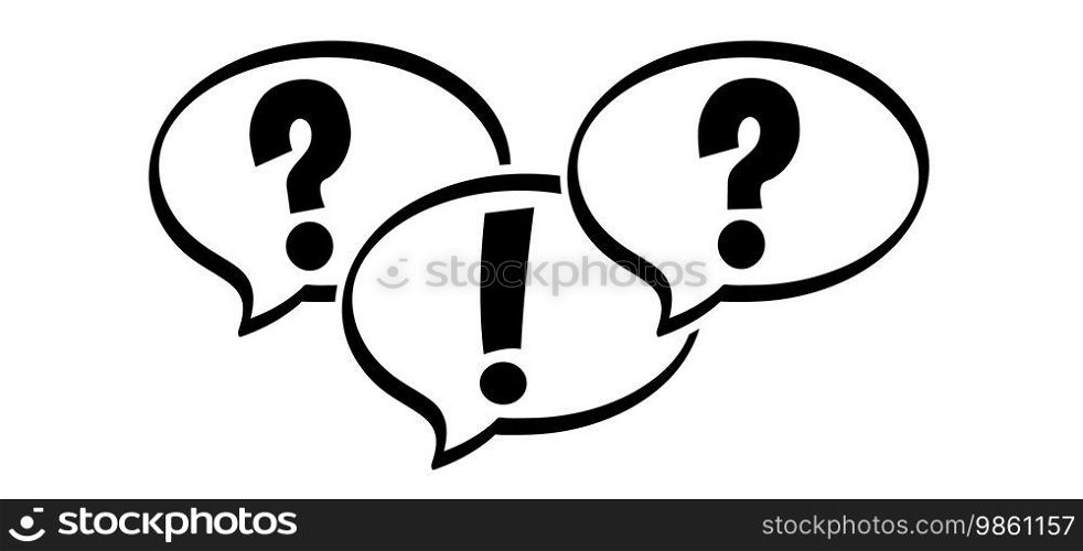 Swearing, dialogue sign. Drawing  speech bubble cloud and question mark or exclamation mark. Talking or Dialogue box balloon. text balloons. Think or thinking cloud.