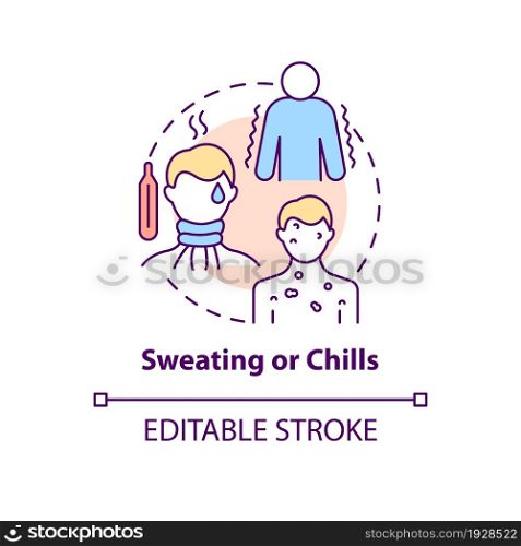 Sweating and chills concept icon. Pneumonia symptom abstract idea thin line illustration. High fever. Coldness and shivering. Cold sweats. Vector isolated outline color drawing. Editable stroke. Sweating and chills concept icon