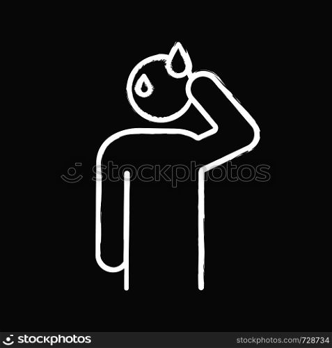 Sweating man chalk icon. Cold sweat. Worrying and nervous person. Anxiety and stress. Panic. Physiological stress symptoms. Isolated vector chalkboard illustration. Sweating man chalk icon