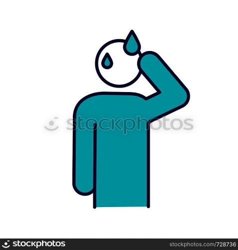 Sweating man color icon. Cold sweat. Worrying and nervous person. Anxiety and stress. Panic. Physiological stress symptoms. Isolated vector illustration. Sweating man color icon