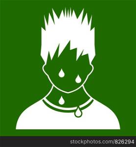 Sweaty man icon white isolated on green background. Vector illustration. Sweaty man icon green