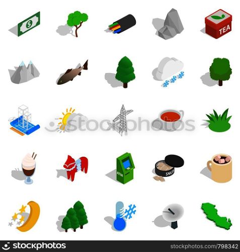 Sweden business icons set. Isometric set of 25 sweden business vector icons for web isolated on white background. Sweden business icons set, isometric style