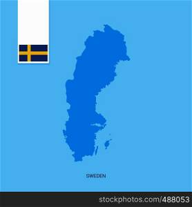 Sweden Country Map with Flag over Blue background. Vector EPS10 Abstract Template background