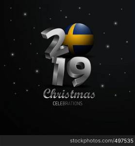 Sweden Flag 2019 Merry Christmas Typography. New Year Abstract Celebration background