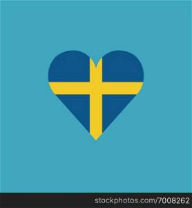 Sweden flag icon in a heart shape in flat design. Independence day or National day holiday concept.