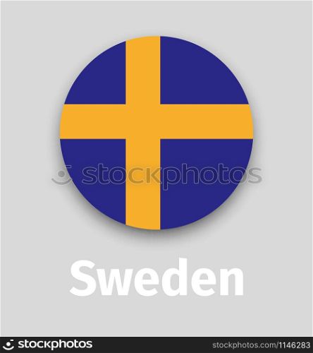 Sweden flag, round icon with shadow isolated vector illustration. Sweden flag, round icon with shadow