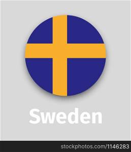 Sweden flag, round icon with shadow isolated vector illustration. Sweden flag, round icon with shadow