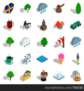 Sweden icons set. Isometric set of 25 sweden vector icons for web isolated on white background. Sweden icons set, isometric style