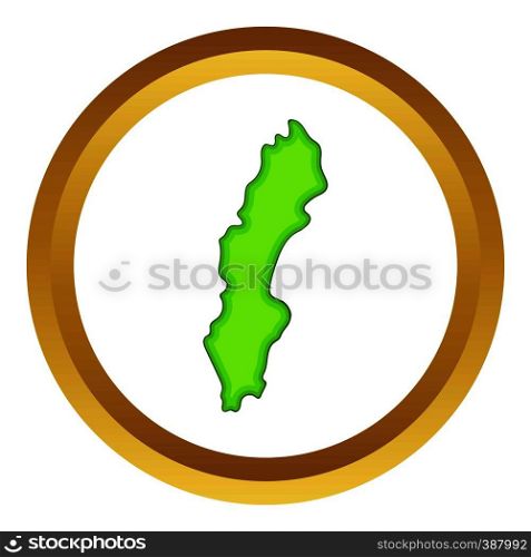 Sweden map vector icon in golden circle, cartoon style isolated on white background. Sweden map vector icon