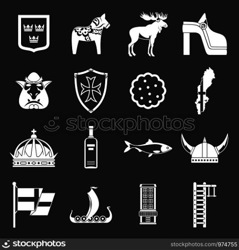Sweden travel icons set vector white isolated on grey background . Sweden travel icons set grey vector