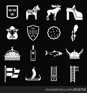 Sweden travel icons set vector white isolated on grey background . Sweden travel icons set grey vector