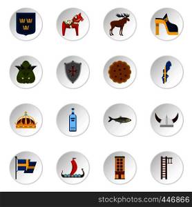 Sweden travel set icons in flat style isolated on white background. Sweden travel set flat icons
