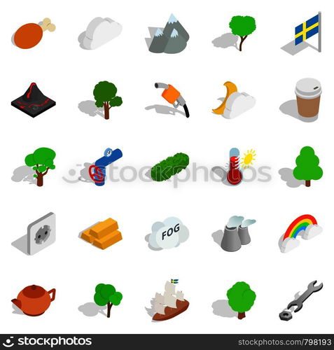 Sweden weather icons set. Isometric set of 25 sweden weather vector icons for web isolated on white background. Sweden weather icons set, isometric style