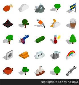 Sweden weather icons set. Isometric set of 25 sweden weather vector icons for web isolated on white background. Sweden weather icons set, isometric style