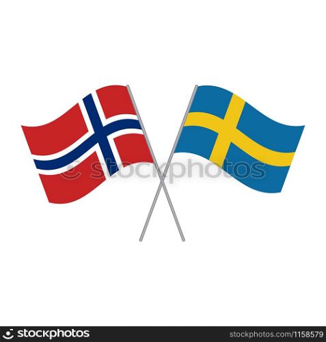 Swedish and Norwegian flags vector isolated on white background. Swedish and Norwegian flags vector isolated