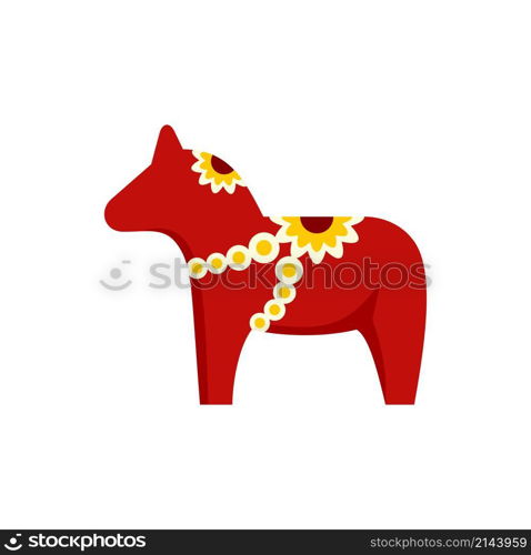 Swedish red horse icon. Flat illustration of swedish red horse vector icon isolated on white background. Swedish red horse icon flat isolated vector