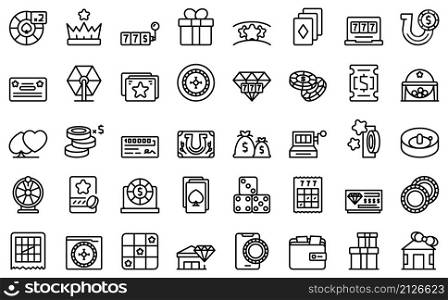 Sweepstake icons set outline vector. Chance activity. Lottery scam. Sweepstake icons set outline vector. Chance activity