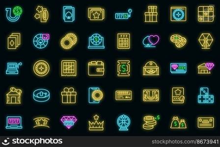 Sweepstake icons set outline vector. Chance activity. Lottery scam vector neon. Sweepstake icons set outline vector. Chance activity vector neon