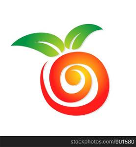 sweet abstract red apple logo with green leaf for your design, stock vector illustration