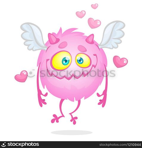 Sweet and cute flying monster cartoon for St Valentine&rsquo;s Day