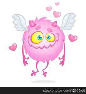 Sweet and cute flying monster cartoon for St Valentine&rsquo;s Day
