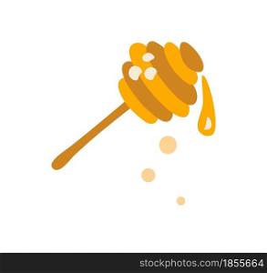 Sweet baby honey drippling from wooden spoon. isolated on white. Close up vector illustration for cooking, cosmetics, perfume, ointment. Herbal medicine, health care.. Sweet baby honey drippling from wooden spoon. isolated on white. Close up vector illustration for cooking, cosmetics, perfume, ointment. Herbal medicine, health care