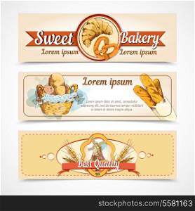 Sweet bakery best quality bread and pastry food hand drawn banners vector illustration