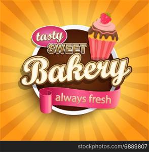 Sweet bakery label.. Sweet bakery label with cupcake for your design. Vector illustration.