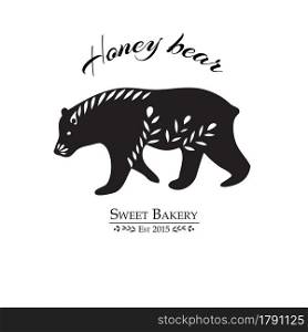 Sweet bakery Premade Logo Design. Honey flower bear. Black and white colors. Isolated background. Hand-drawn Stamp silhouette. Farmhouse decor. Farmers market brand. Vector illustrations. Sweet bakery Premade Logo Design. Honey flower bear. Black and white colors. Isolated background. Hand-drawn Stamp silhouette. Farmhouse decor. Farmers market brand. Vector