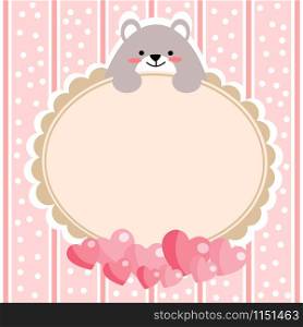 Sweet bear in Valentine&rsquo;s Day background. Lovely animal concept.