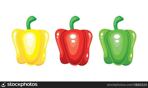 Sweet bell pepper vegetable set on white background isolated icon. Vector illustration.